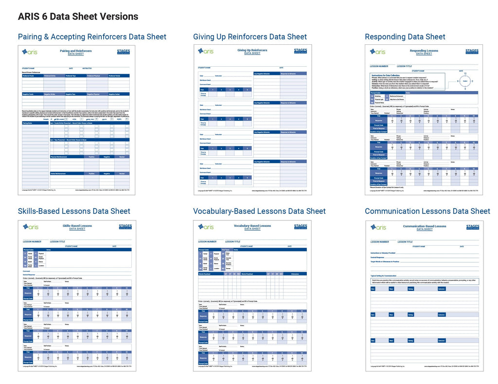 Language Builder ARIS Full Autism Curriculum- ARIS 6 Data Sheet Versions